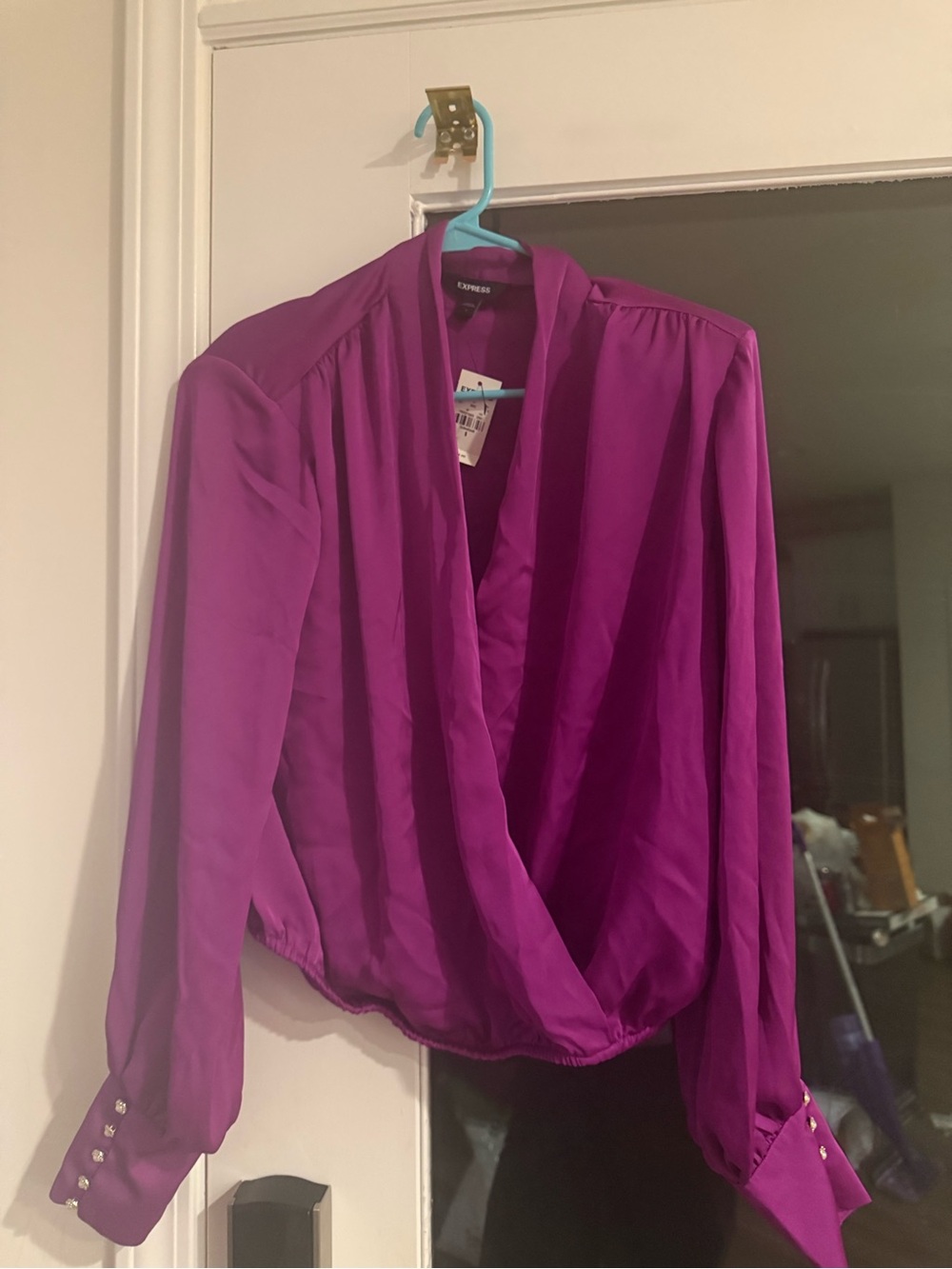 Express Satin Deep Pink Surplice Blouse